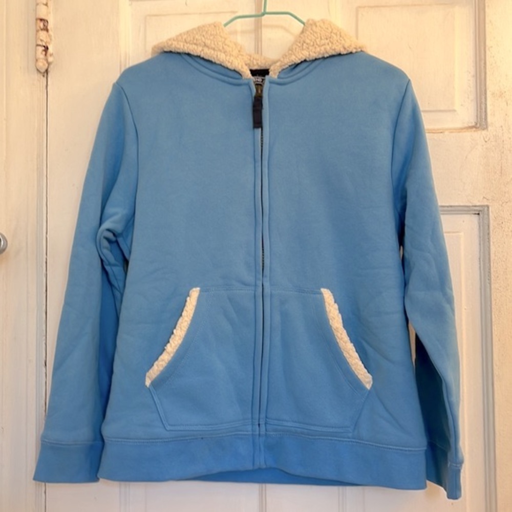 Land’s End girls Sherpa fleece hoodie jacket in size medium 10-12